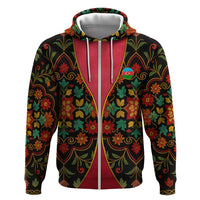 Azerbaijan Folk Floral Zip Hoodie with Traditional Carpet-Inspired Pattern