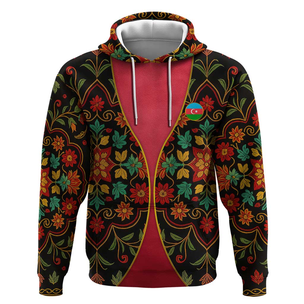 Azerbaijan Folk Floral Zip Hoodie with Traditional Carpet-Inspired Pattern