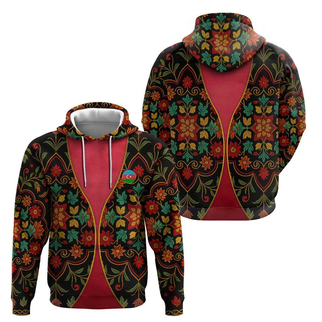 Azerbaijan Folk Floral Zip Hoodie with Traditional Carpet-Inspired Pattern