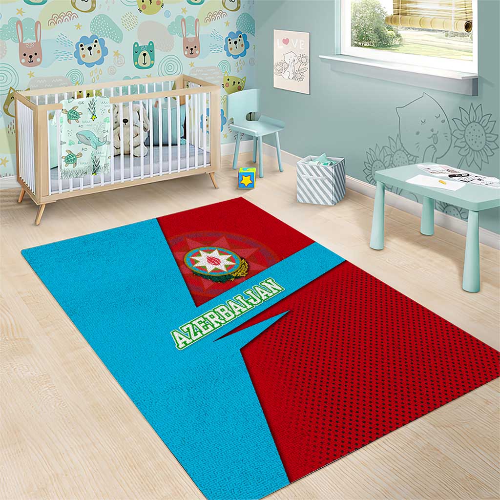 Azerbaijan National Emblem Area Rug with Modern Flag Color Block Design - Wonder Print Shop