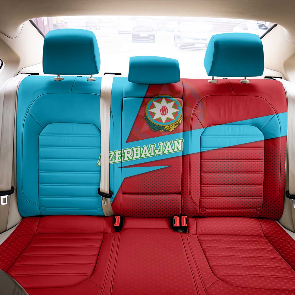 Azerbaijan National Emblem Back Car Seat Cover with Modern Flag Color Block Design - Wonder Print Shop