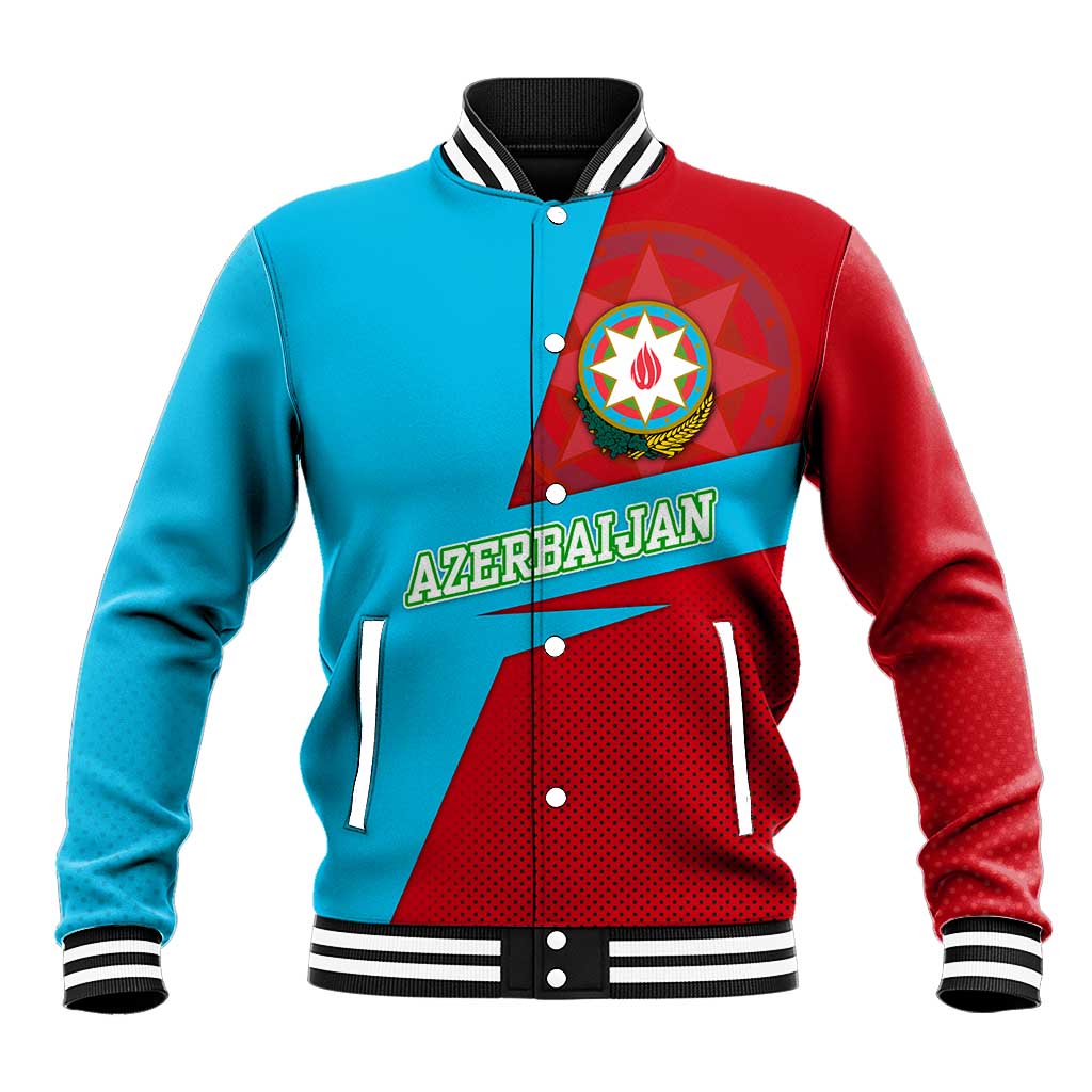 Azerbaijan National Emblem Baseball Jacket with Modern Flag Color Block Design - Wonder Print Shop
