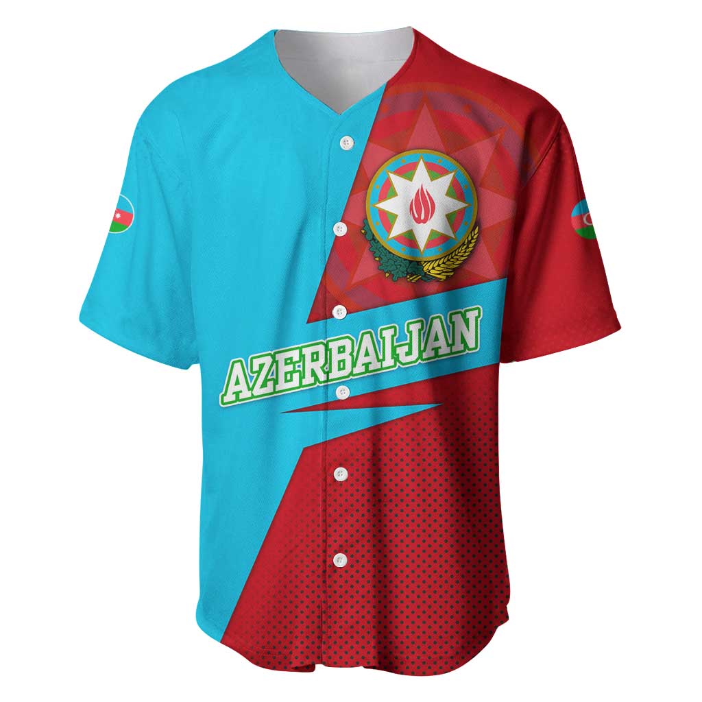 Azerbaijan National Emblem Baseball Jersey with Modern Flag Color Block Design - Wonder Print Shop