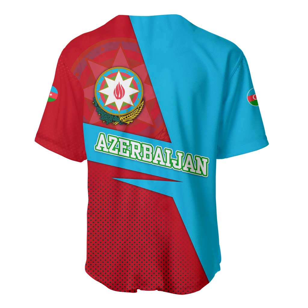 Azerbaijan National Emblem Baseball Jersey with Modern Flag Color Block Design - Wonder Print Shop