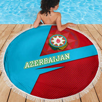 Azerbaijan National Emblem Beach Blanket with Modern Flag Color Block Design - Wonder Print Shop