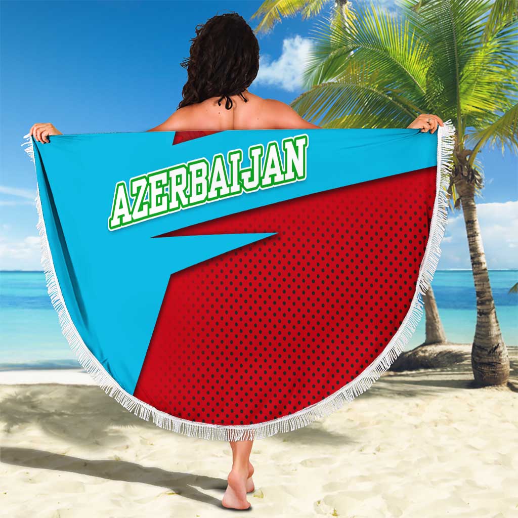 Azerbaijan National Emblem Beach Blanket with Modern Flag Color Block Design - Wonder Print Shop