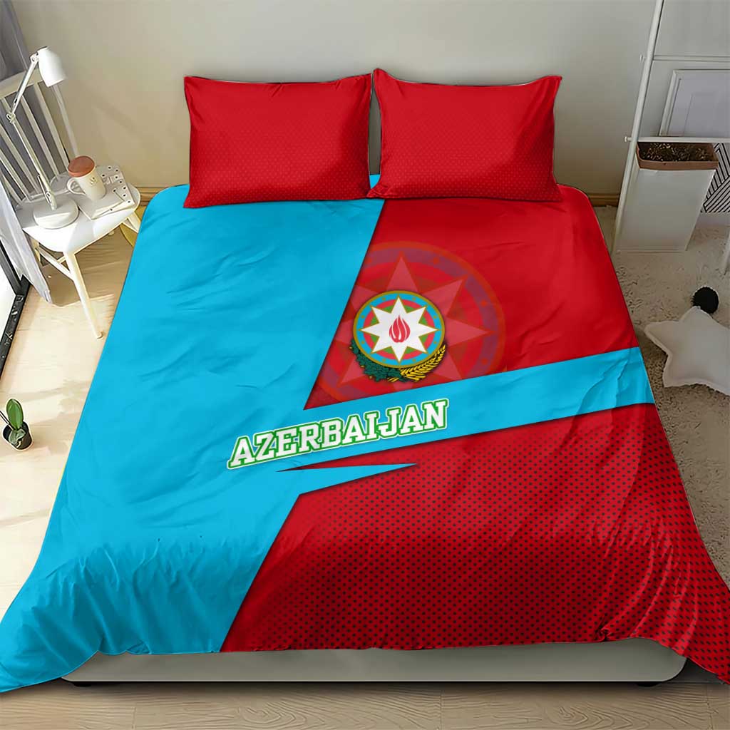 Azerbaijan National Emblem Bedding Set with Modern Flag Color Block Design - Wonder Print Shop