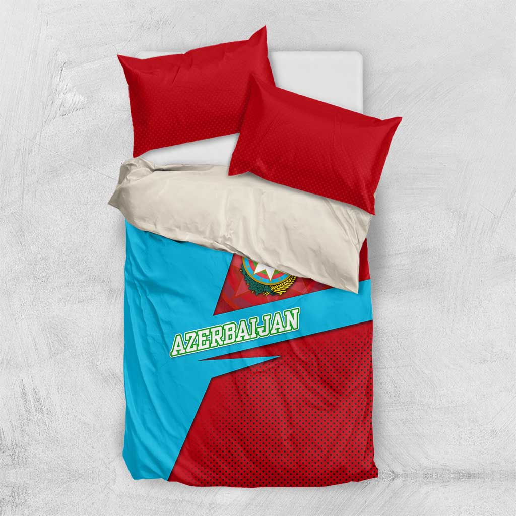Azerbaijan National Emblem Bedding Set with Modern Flag Color Block Design - Wonder Print Shop