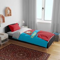 Azerbaijan National Emblem Bedding Set with Modern Flag Color Block Design - Wonder Print Shop