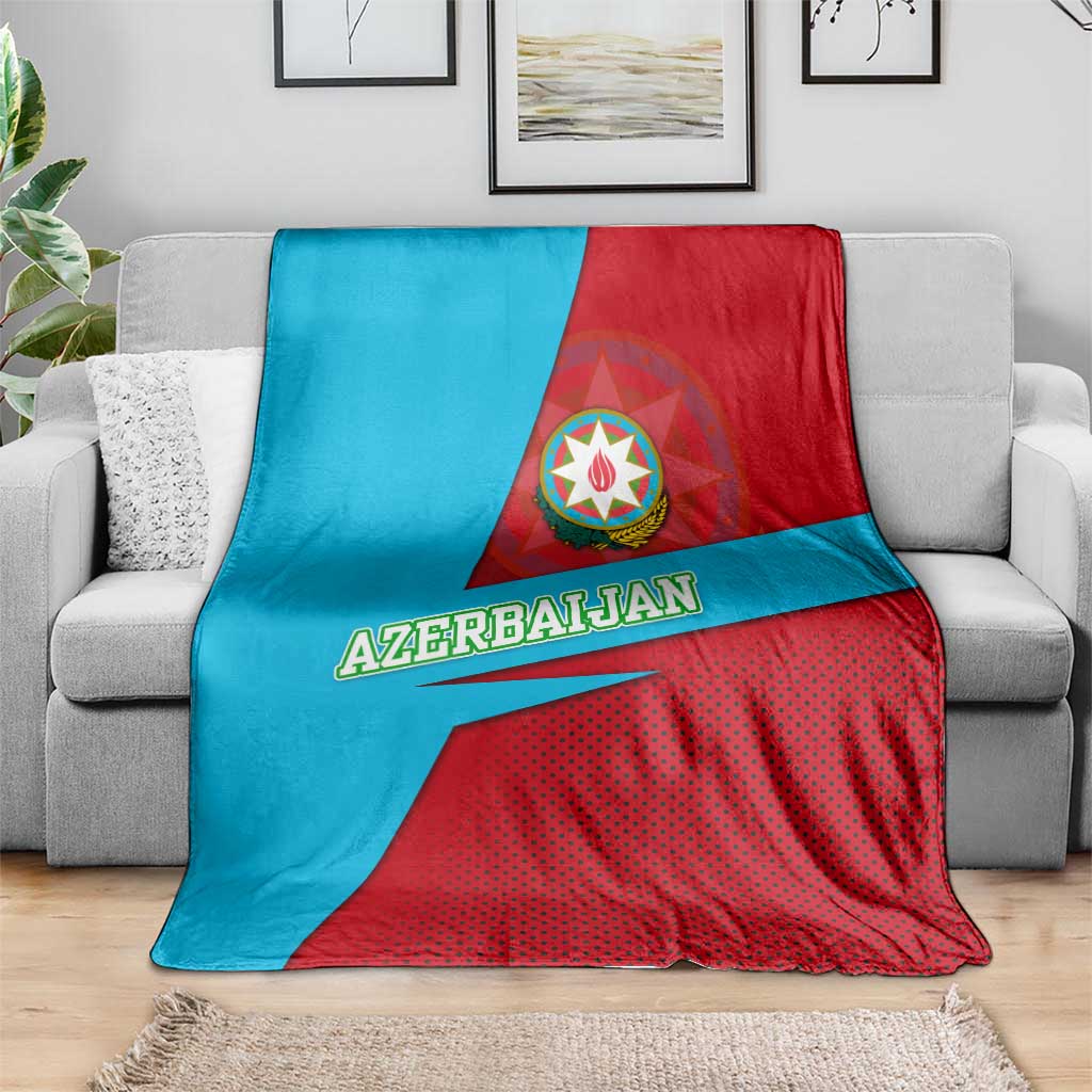 Azerbaijan National Emblem Blanket with Modern Flag Color Block Design - Wonder Print Shop