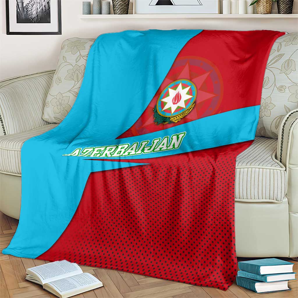 Azerbaijan National Emblem Blanket with Modern Flag Color Block Design - Wonder Print Shop