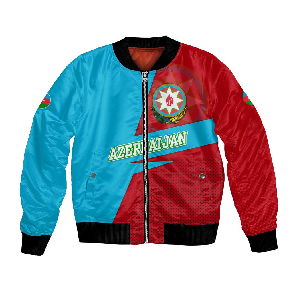 Azerbaijan National Emblem Bomber Jacket with Modern Flag Color Block Design - Wonder Print Shop