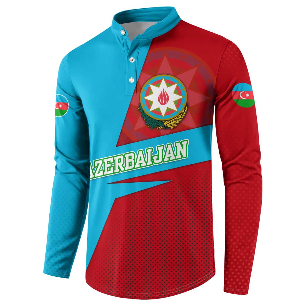 Azerbaijan National Emblem Button Sweatshirt with Modern Flag Color Block Design - Wonder Print Shop