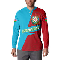 Azerbaijan National Emblem Button Sweatshirt with Modern Flag Color Block Design - Wonder Print Shop