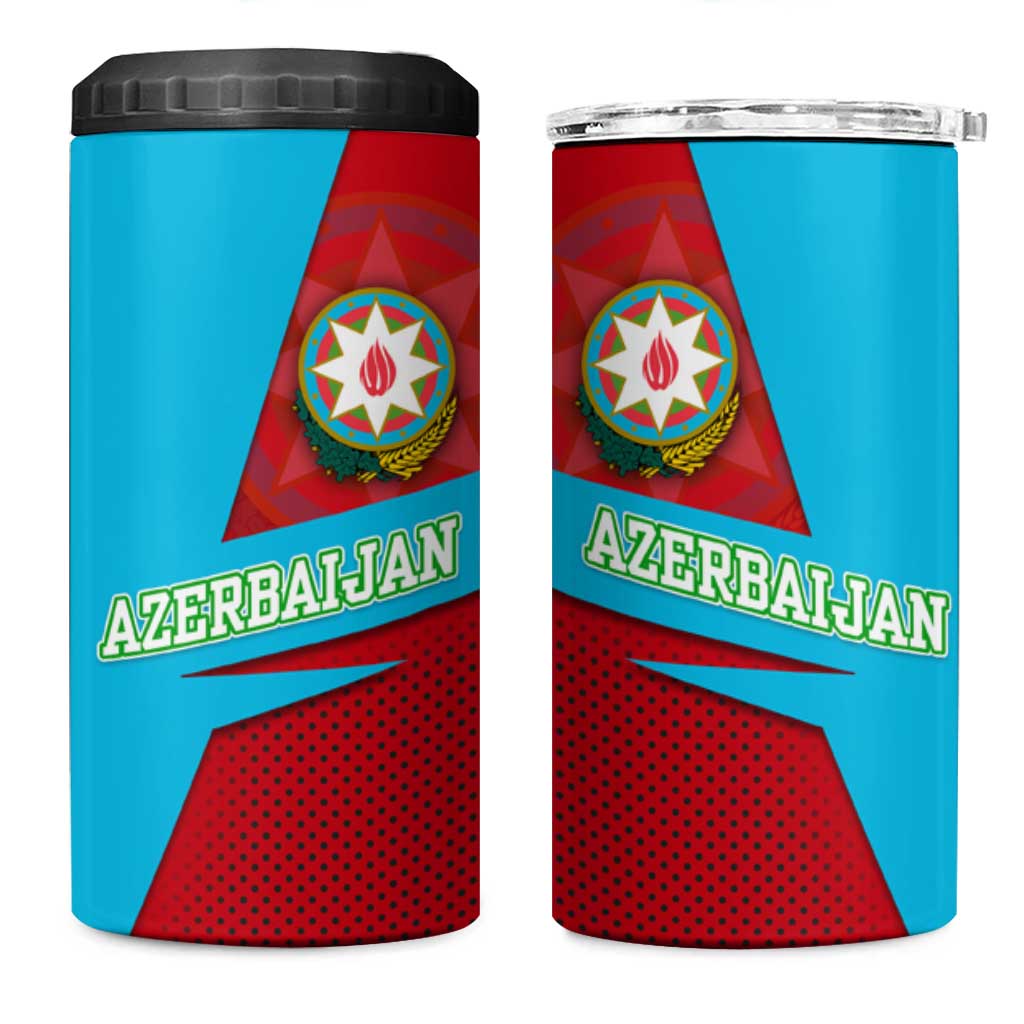 Azerbaijan National Emblem 4 in 1 Can Cooler Tumbler with Modern Flag Color Block Design - Wonder Print Shop