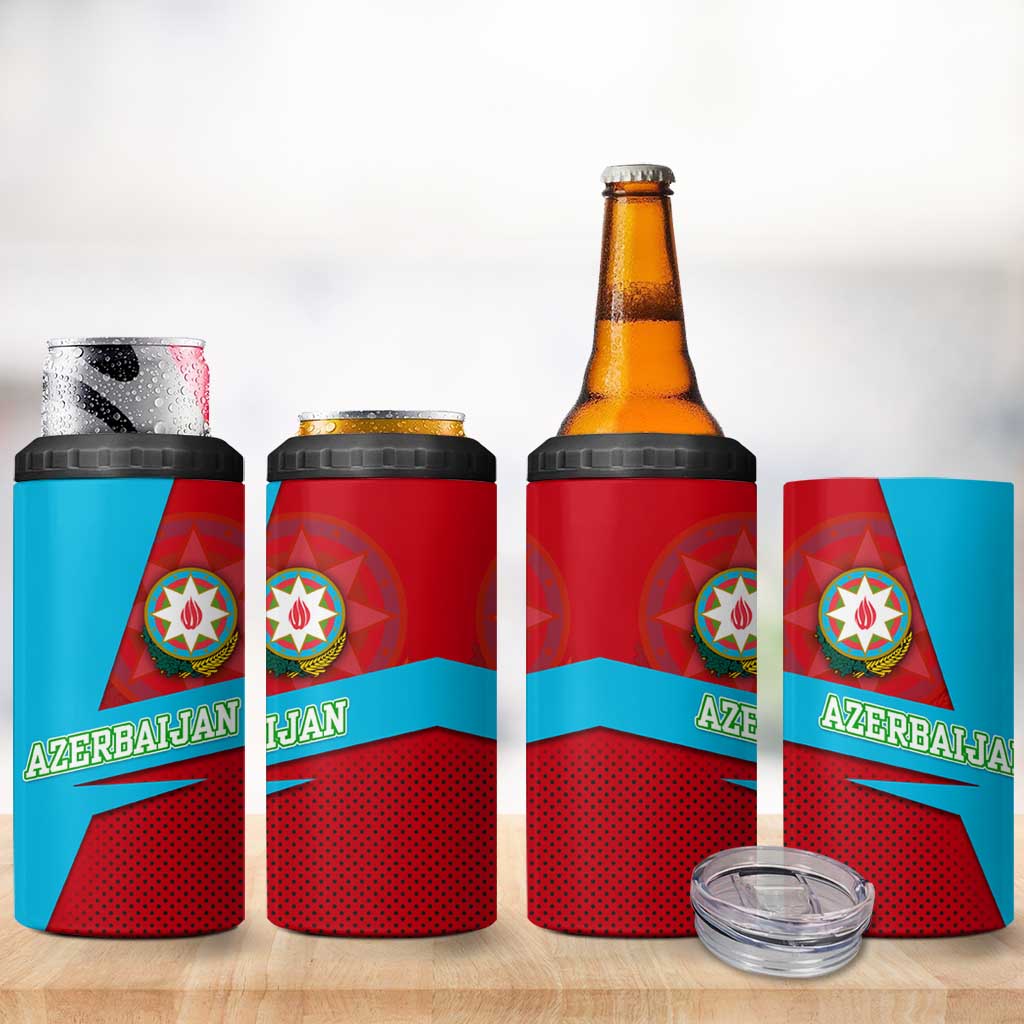 Azerbaijan National Emblem 4 in 1 Can Cooler Tumbler with Modern Flag Color Block Design - Wonder Print Shop