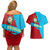 Azerbaijan National Emblem Couples Matching Off Shoulder Short Dress and Hawaiian Shirt with Modern Flag Color Block Design - Wonder Print Shop