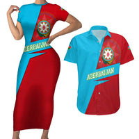 Azerbaijan National Emblem Couples Matching Short Sleeve Bodycon Dress and Hawaiian Shirt with Modern Flag Color Block Design - Wonder Print Shop
