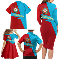 Azerbaijan National Emblem Family Matching Long Sleeve Bodycon Dress and Hawaiian Shirt with Modern Flag Color Block Design - Wonder Print Shop