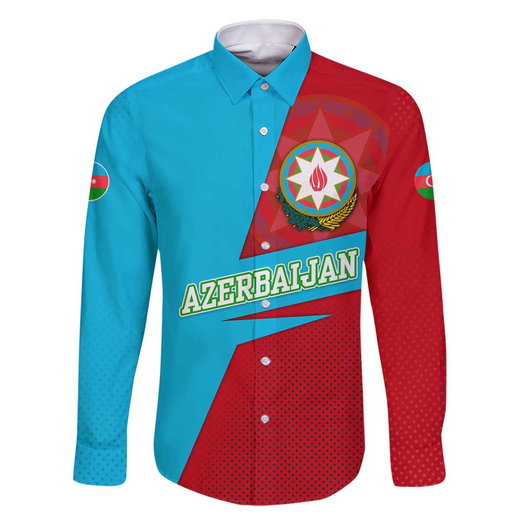 Azerbaijan National Emblem Family Matching Long Sleeve Bodycon Dress and Hawaiian Shirt with Modern Flag Color Block Design - Wonder Print Shop