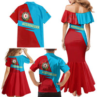 Azerbaijan National Emblem Family Matching Mermaid Dress and Hawaiian Shirt with Modern Flag Color Block Design - Wonder Print Shop