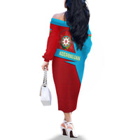 Azerbaijan National Emblem Family Matching Off The Shoulder Long Sleeve Dress and Hawaiian Shirt with Modern Flag Color Block Design - Wonder Print Shop