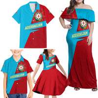 Azerbaijan National Emblem Family Matching Off Shoulder Maxi Dress and Hawaiian Shirt with Modern Flag Color Block Design - Wonder Print Shop