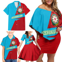 Azerbaijan National Emblem Family Matching Off Shoulder Short Dress and Hawaiian Shirt with Modern Flag Color Block Design - Wonder Print Shop