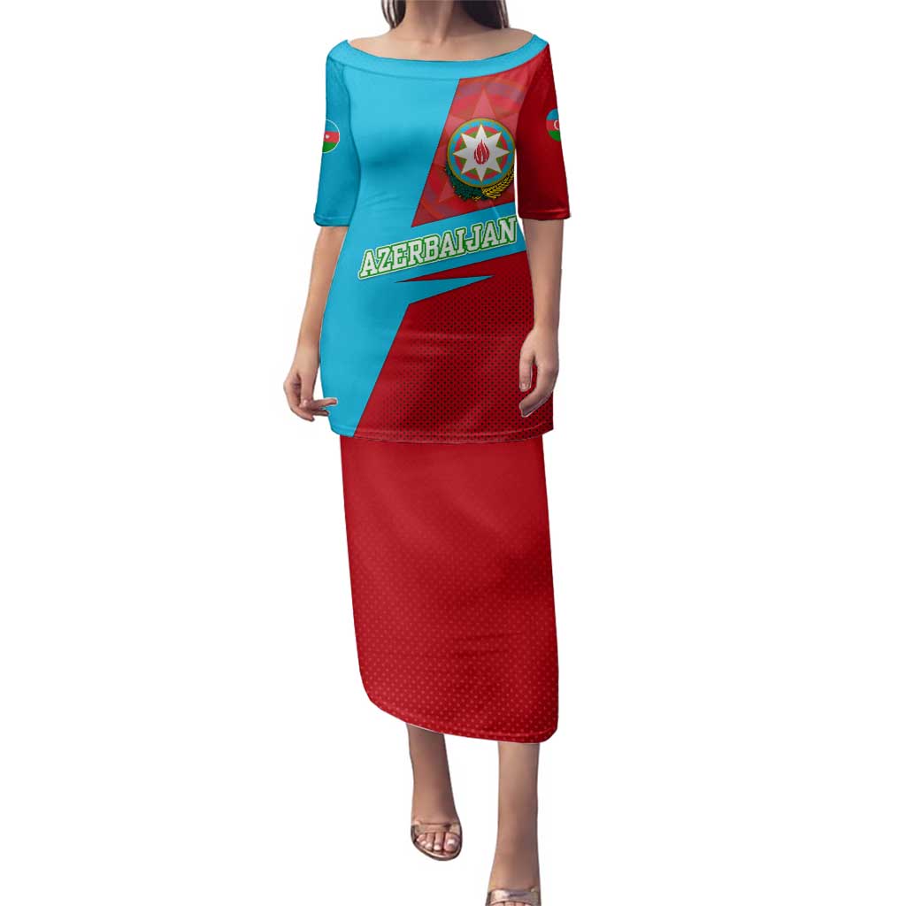 Azerbaijan National Emblem Family Matching Puletasi and Hawaiian Shirt with Modern Flag Color Block Design - Wonder Print Shop