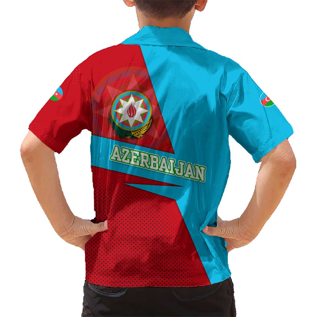 Azerbaijan National Emblem Family Matching Short Sleeve Bodycon Dress and Hawaiian Shirt with Modern Flag Color Block Design - Wonder Print Shop