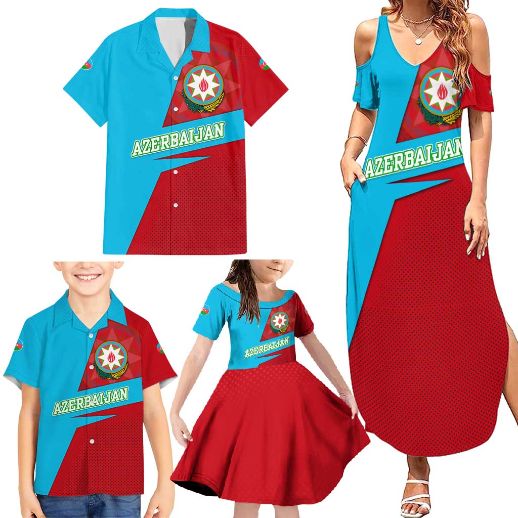 Azerbaijan National Emblem Family Matching Summer Maxi Dress and Hawaiian Shirt with Modern Flag Color Block Design - Wonder Print Shop