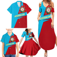 Azerbaijan National Emblem Family Matching Summer Maxi Dress and Hawaiian Shirt with Modern Flag Color Block Design - Wonder Print Shop