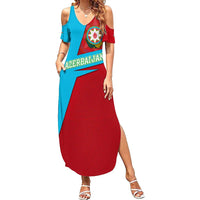 Azerbaijan National Emblem Family Matching Summer Maxi Dress and Hawaiian Shirt with Modern Flag Color Block Design - Wonder Print Shop