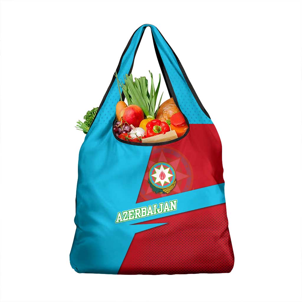 Azerbaijan National Emblem Grocery Bag with Modern Flag Color Block Design - Wonder Print Shop