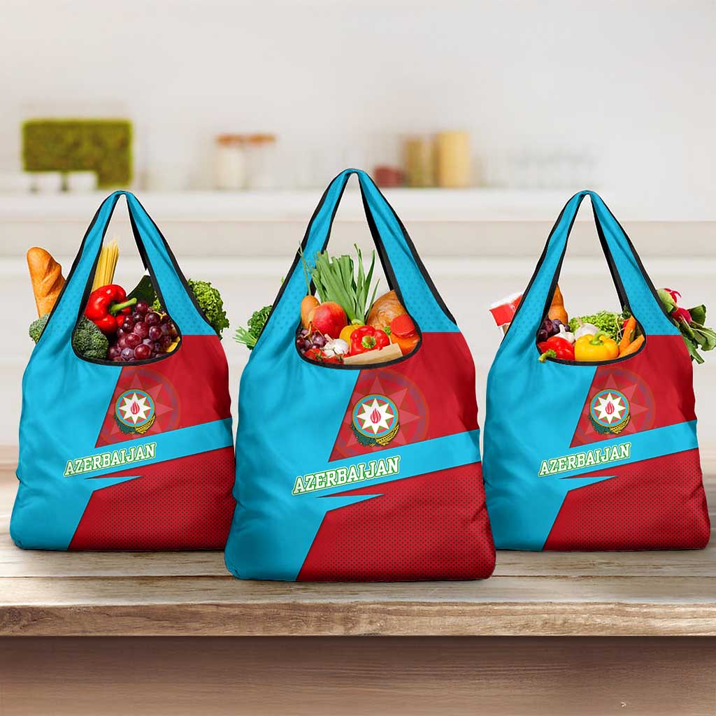 Azerbaijan National Emblem Grocery Bag with Modern Flag Color Block Design - Wonder Print Shop
