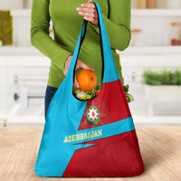 Azerbaijan National Emblem Grocery Bag with Modern Flag Color Block Design - Wonder Print Shop