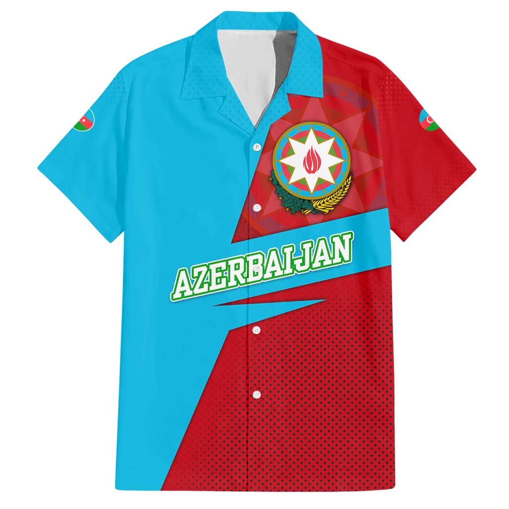 Azerbaijan National Emblem Hawaiian Shirt with Modern Flag Color Block Design - Wonder Print Shop