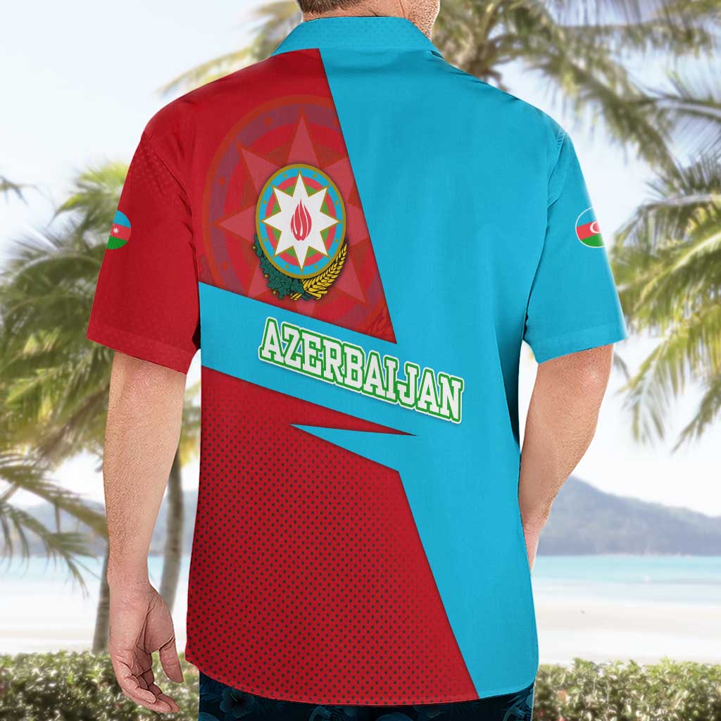 Azerbaijan National Emblem Hawaiian Shirt with Modern Flag Color Block Design - Wonder Print Shop