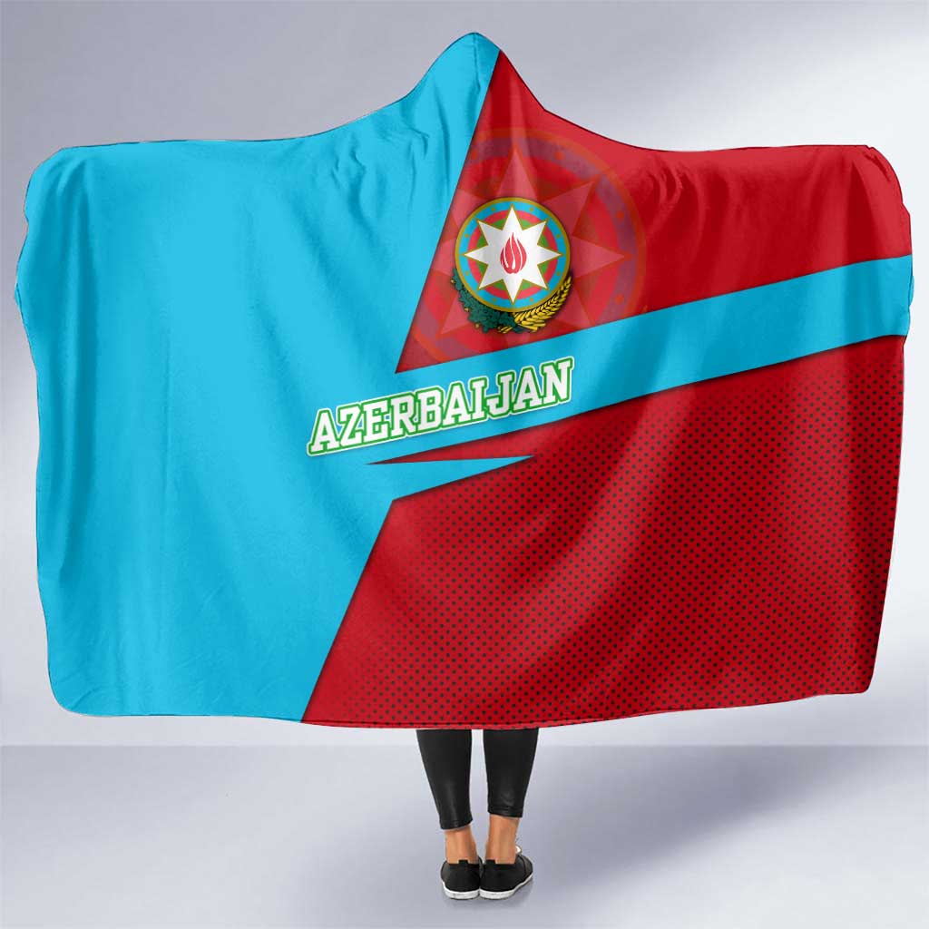 Azerbaijan National Emblem Hooded Blanket with Modern Flag Color Block Design - Wonder Print Shop