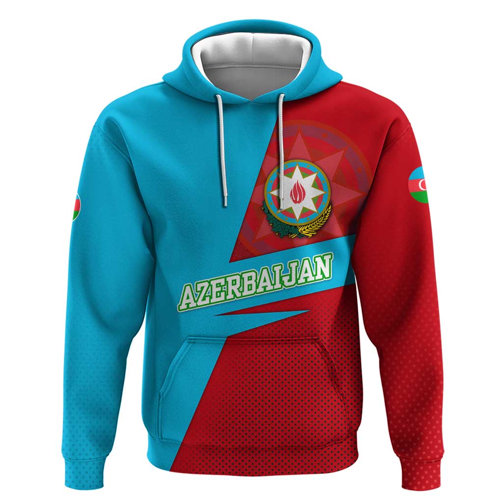 Azerbaijan National Emblem Hoodie with Modern Flag Color Block Design - Wonder Print Shop