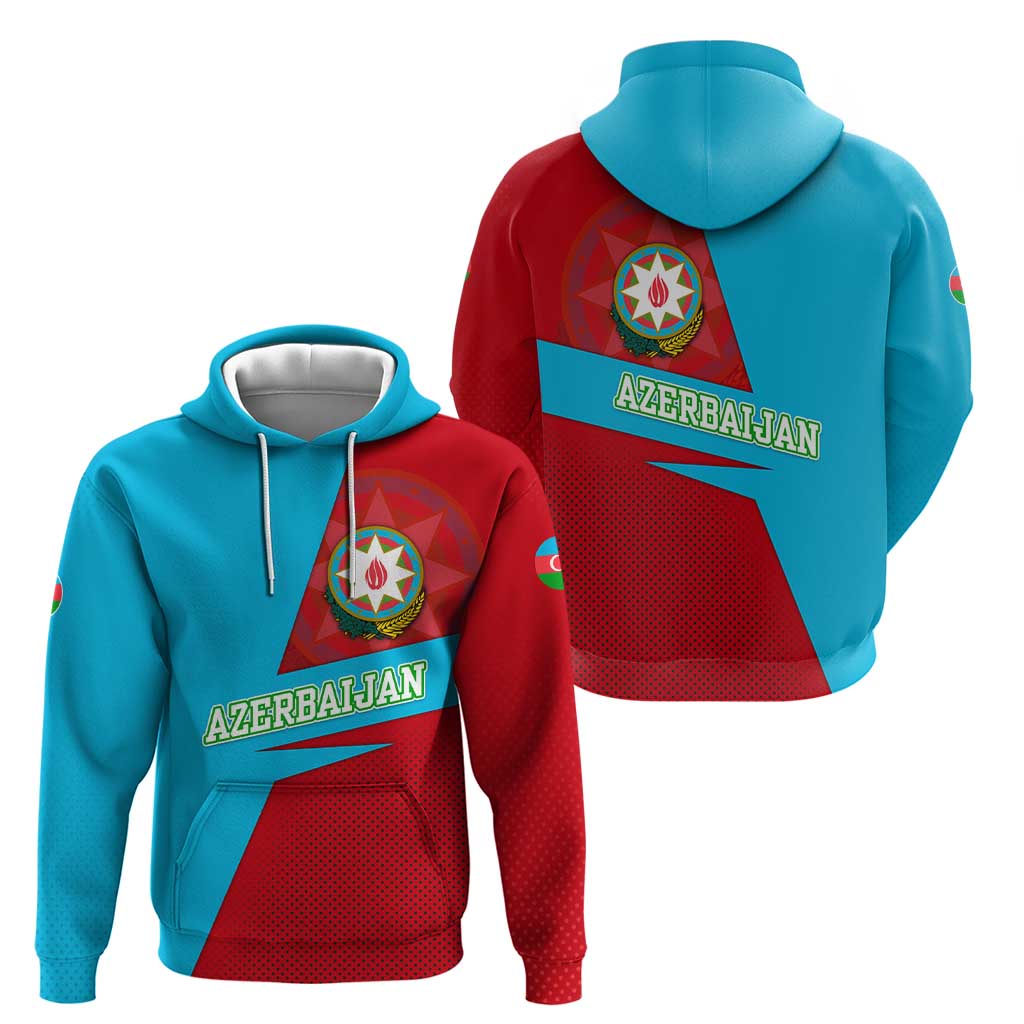 Azerbaijan National Emblem Hoodie with Modern Flag Color Block Design - Wonder Print Shop