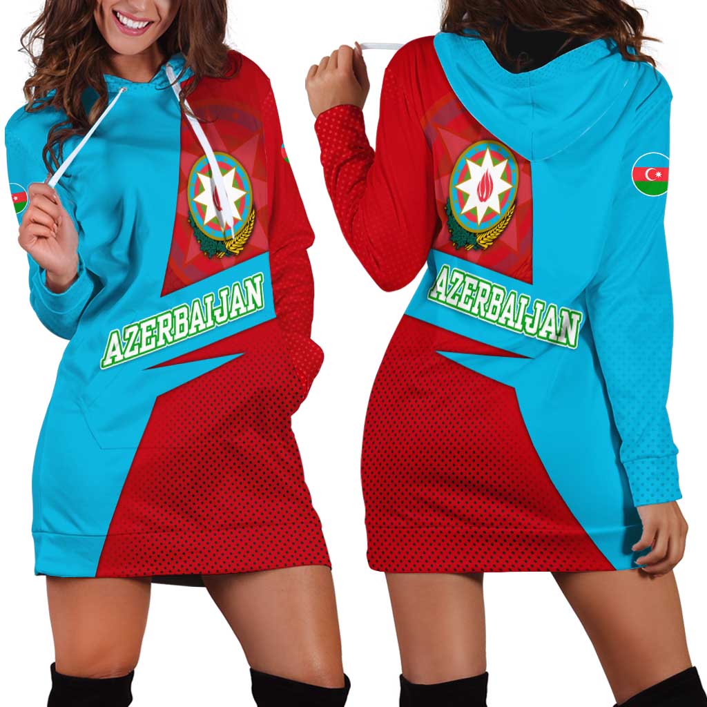 Azerbaijan National Emblem Hoodie Dress with Modern Flag Color Block Design - Wonder Print Shop