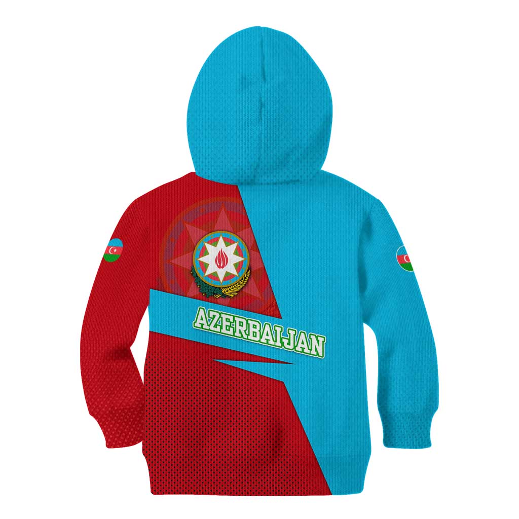 Azerbaijan National Emblem Kid Hoodie with Modern Flag Color Block Design - Wonder Print Shop