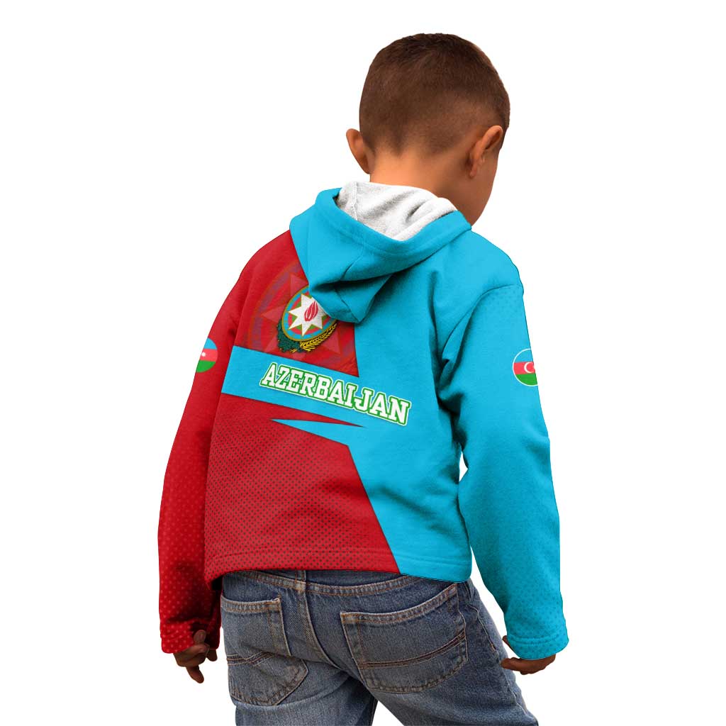 Azerbaijan National Emblem Kid Hoodie with Modern Flag Color Block Design - Wonder Print Shop