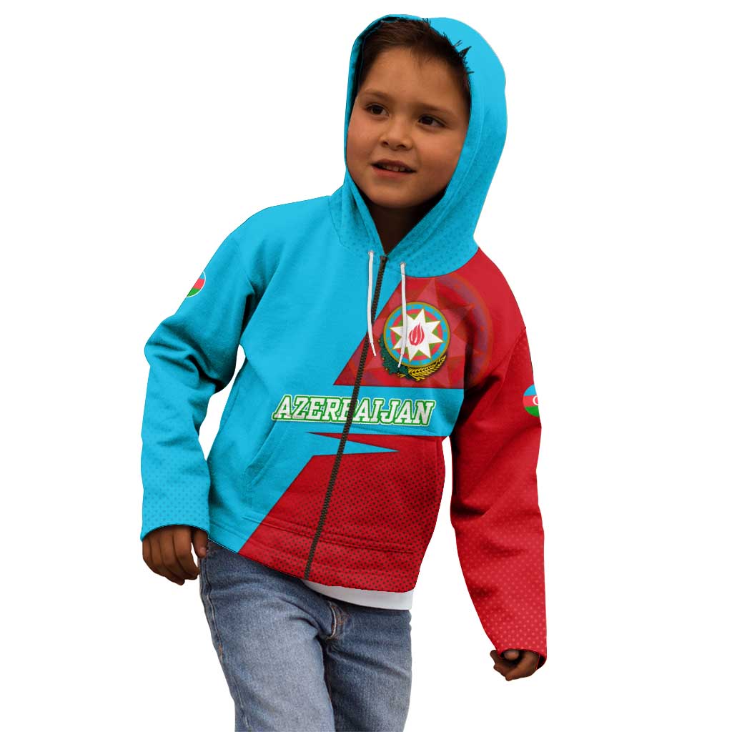 Azerbaijan National Emblem Kid Hoodie with Modern Flag Color Block Design - Wonder Print Shop