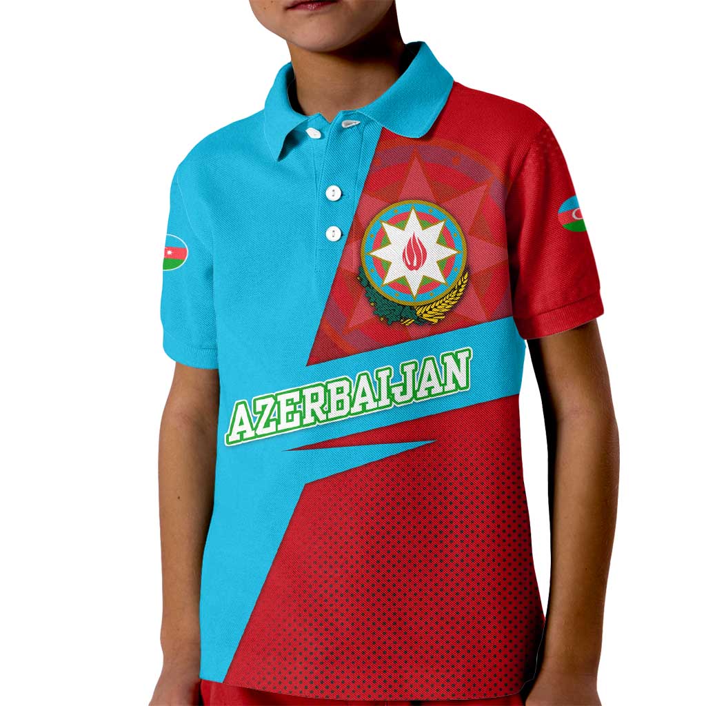Azerbaijan National Emblem Kid Polo Shirt with Modern Flag Color Block Design - Wonder Print Shop