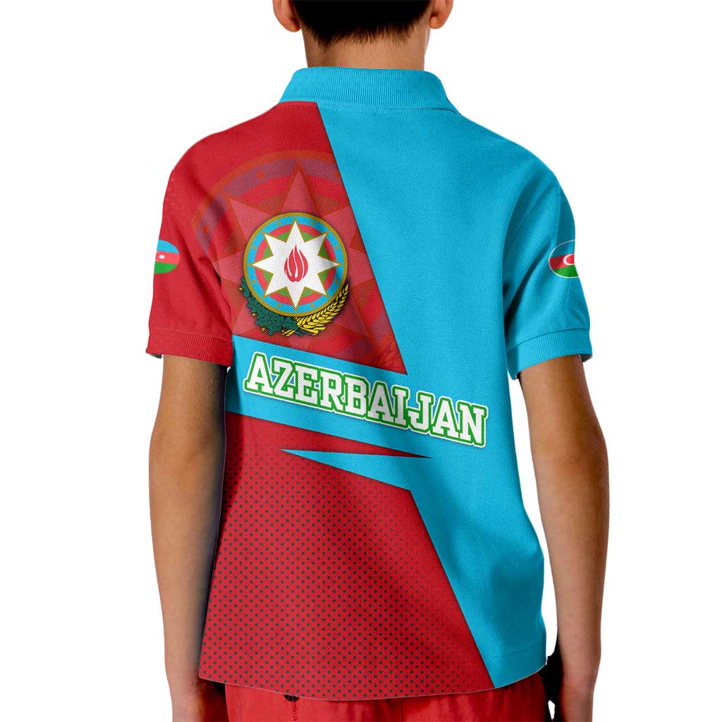 Azerbaijan National Emblem Kid Polo Shirt with Modern Flag Color Block Design - Wonder Print Shop