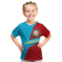 Azerbaijan National Emblem Kid T Shirt with Modern Flag Color Block Design - Wonder Print Shop