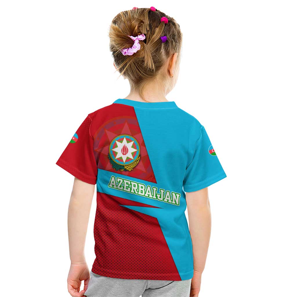 Azerbaijan National Emblem Kid T Shirt with Modern Flag Color Block Design - Wonder Print Shop