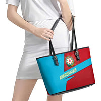 Azerbaijan National Emblem Leather Tote Bag with Modern Flag Color Block Design - Wonder Print Shop